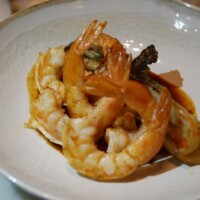 <p>Dahalia - Camarão selado, chilli bisque, kimchi.</p> Dahalia - Camarão selado, chilli bisque, kimchi.